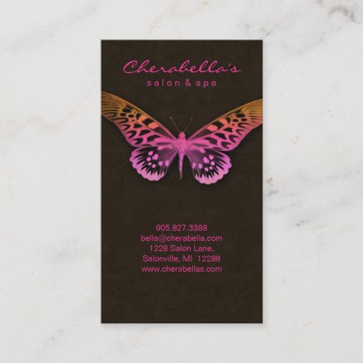 Customizable Salon Business Card Spa Butterfly Pink Orange Brwn