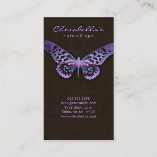 Customizable Salon Business Card Spa Butterfly Purple Pink