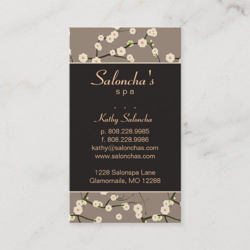 Salon Business Card spa cherry blossom brown
