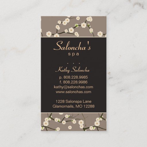 Customizable Salon Business Card spa cherry blossom brown