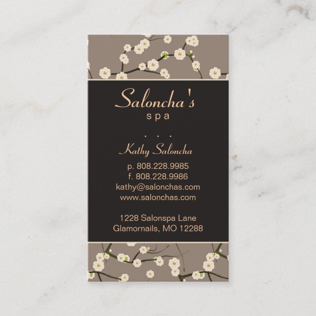 Salon Business Card spa cherry blossom brown (Front)