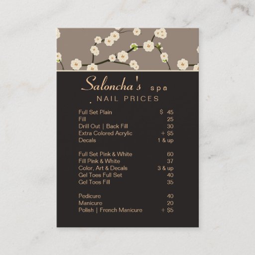 Customizable Salon Business Card spa cherry blossom brown 2