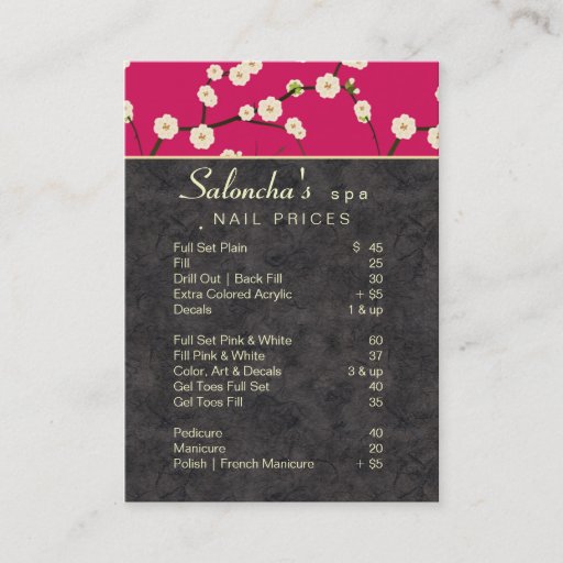 Customizable Salon Business Card spa cherry blossom hot pink