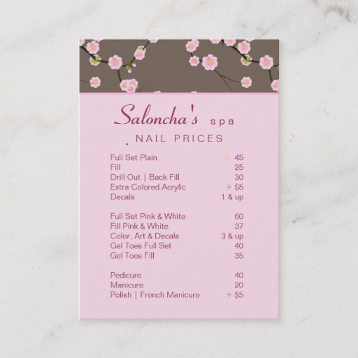 Customizable Salon Business Card spa cherry blossom pink 2