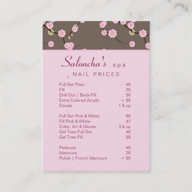 Salon Business Card spa cherry blossom pink 2 (Front)
