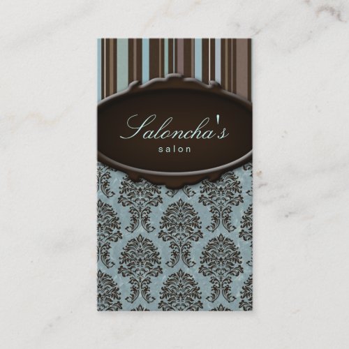 Salon Business Card spa damask stripes blue brown