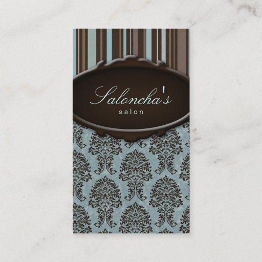 Customizable Salon Business Card spa damask stripes blue brown