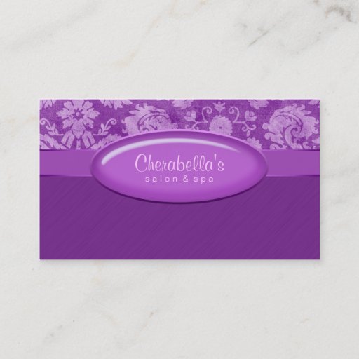 Customizable Salon Business Card Spa Purple Damask Oval