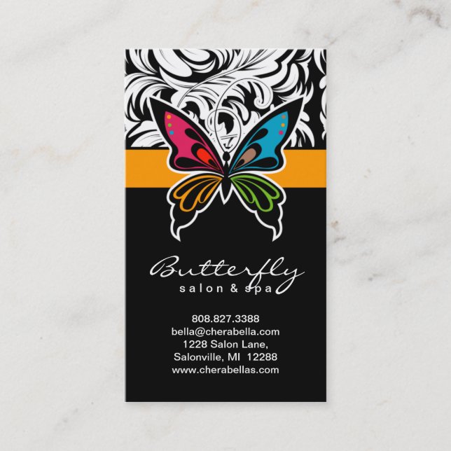 Salon Business Cards Spa Butterfly Colorful Gold (Front)