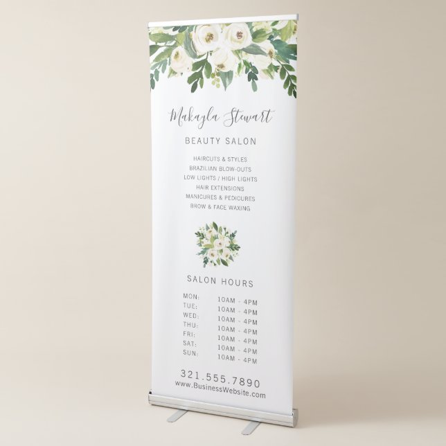 Salon Business Elegant Floral Roses and Greenery Retractable Banner (3/4)