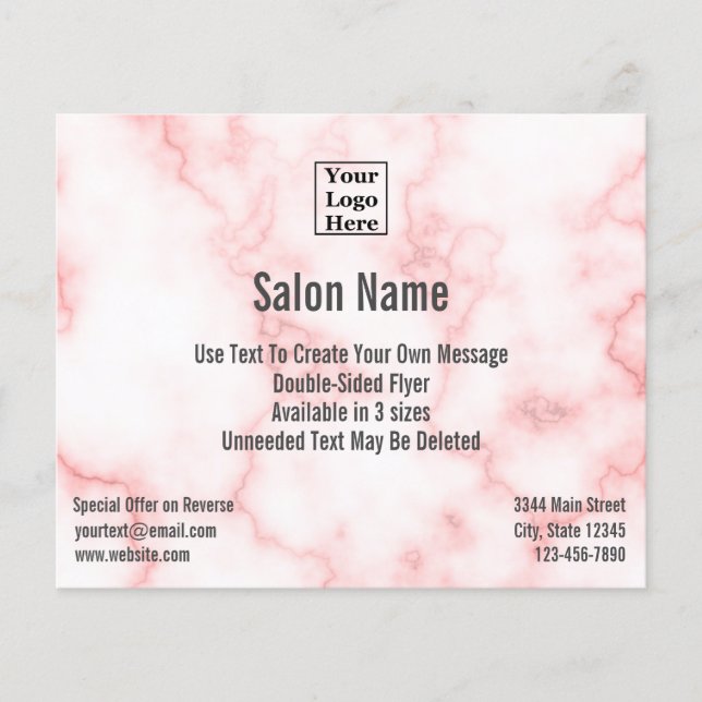 Salon Business Logo Elegant Faux Pink Marble Flyer (Front)
