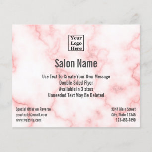 Salon Business Logo Elegant Faux Pink Marble Flyer