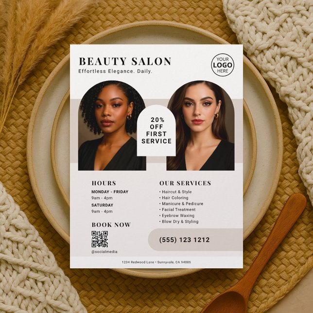 Salon Business Photo QR Code Brown Flyer (Creator Uploaded)