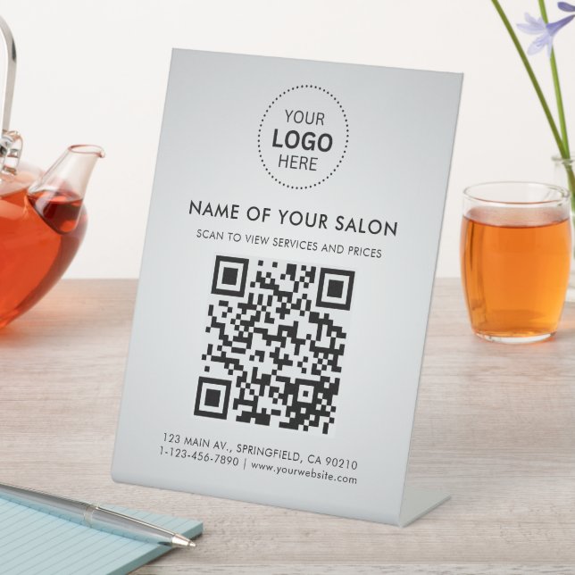 Salon Business QR Code and Logo Pedestal Sign (In SItu)