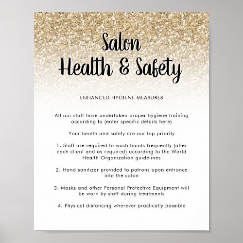 Salon Covid Health Safety Poster Gold Glitter