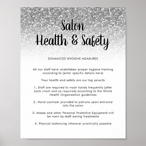 Salon Covid Health Safety Poster Silver Glitter