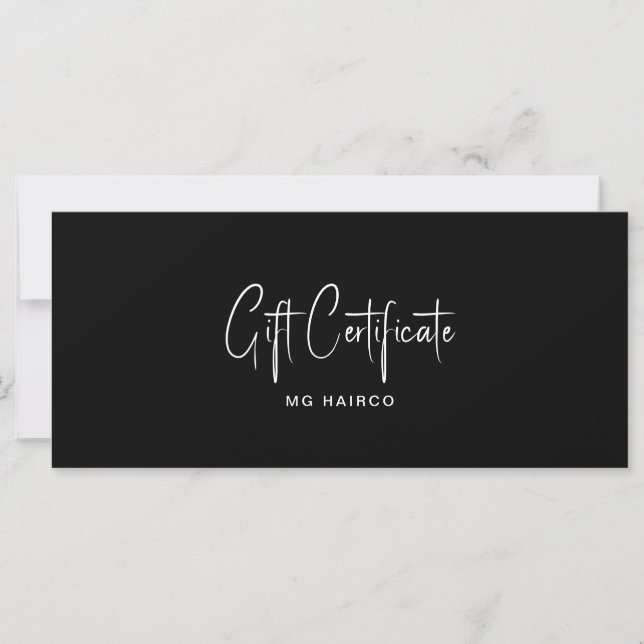 Salon Customer Black Gift Certificate  (Front)