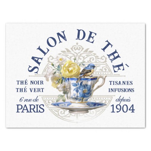 Salon de Th Tearoom French Bird Teacup Decoupage Tissue Paper