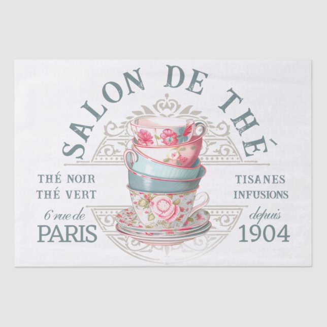 Salon de Thé Tearoom French Pink Teacup Decoupage  Tissue Paper (Front)