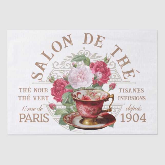 Salon de Thé Tearoom French Rose Teacup Decoupage  Tissue Paper (Front)