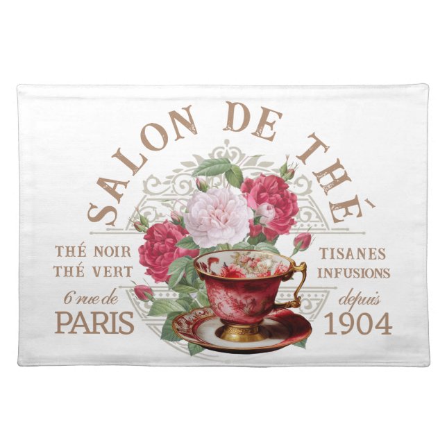Salon de Thé Tearoom French Rose Teacup Red Tea  Cloth Placemat (Front)