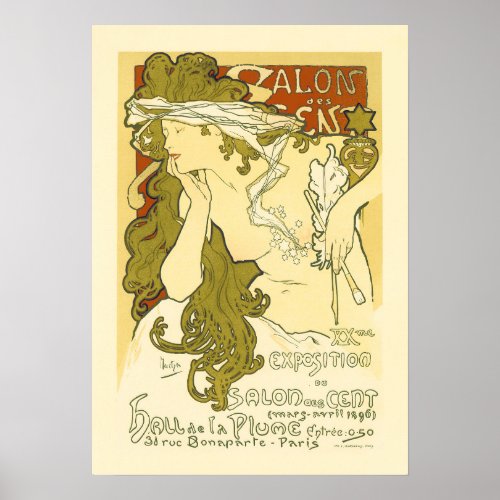 SALON DES CENT 20th Exhibition 1896 Alphonse Mucha Poster