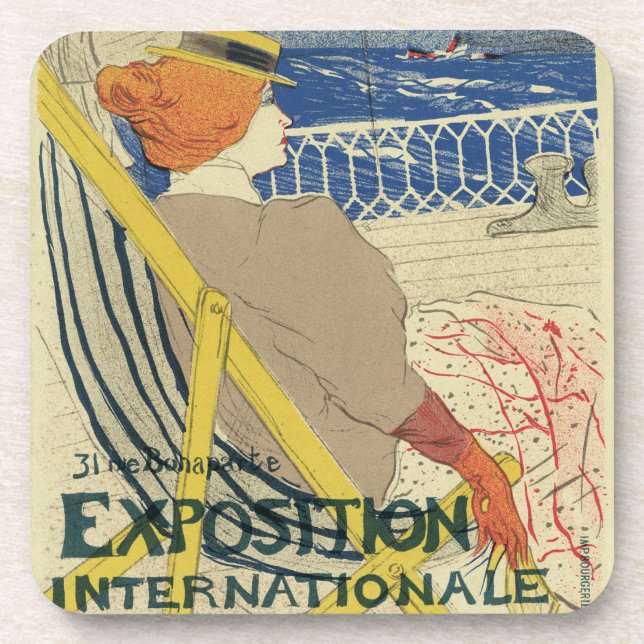 Salon des Cents by Toulouse Lautrec, Art Nouveau Beverage Coaster (Front)