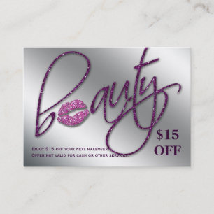Salon Discount Card Beauty Lips Sparkle Purple
