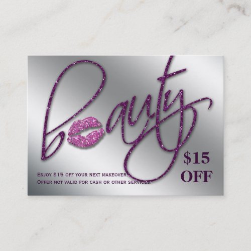 Salon Discount Card Beauty Lips Sparkle Purple Business Card Template