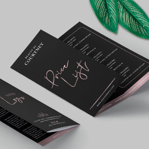 Salon Elegant Black & Rose Gold Tri-Fold Menu Brochure