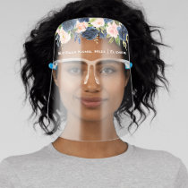 Salon Elegant Watercolor Blue Pink Floral Face Shield