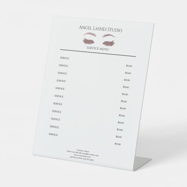 Salon Eye Lashes Extension  Rose Gold Pedestal Sign (Front)