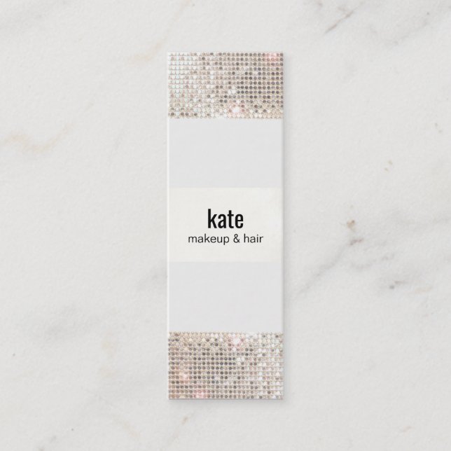 Salon Faux Silver Sequin Hair Stylist Mini Business Card (Front)