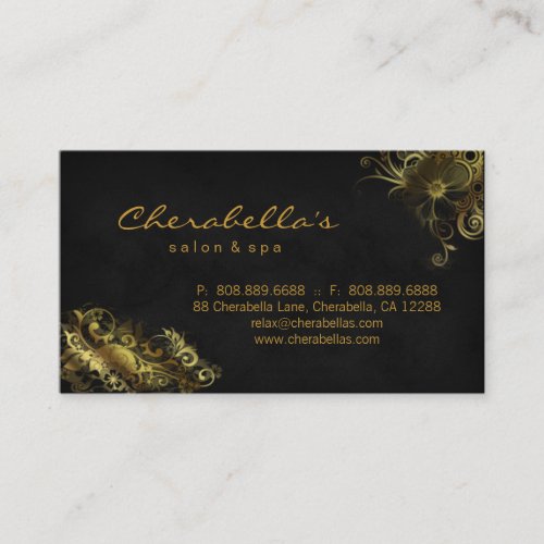 Salon Floral Appointment Business Card Black Gold