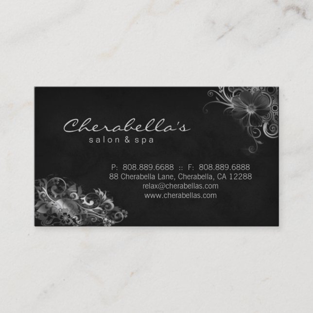 Salon Floral Appointment Business Card Silver Gray (Front)