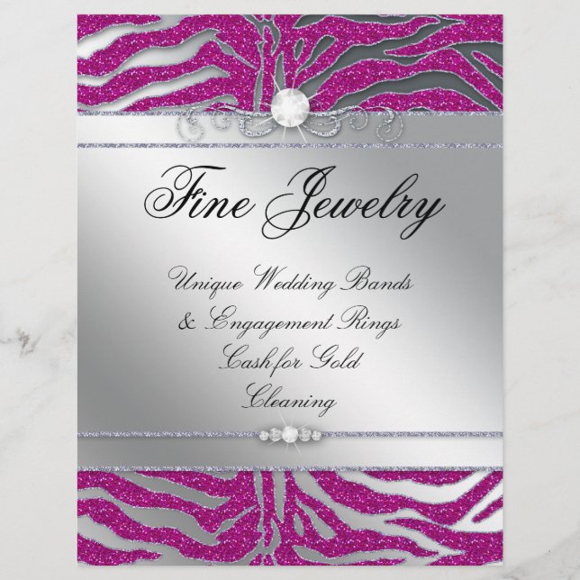 Salon Flyer Jewelry Hair Nail Zebra Glitter Pink (Front)