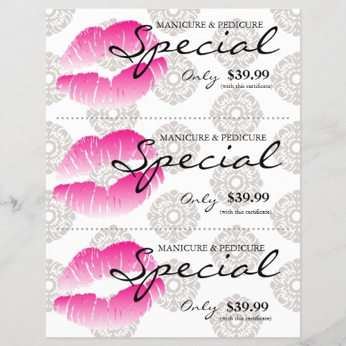 Salon Flyer Spa Lips Pink Damask Floral
