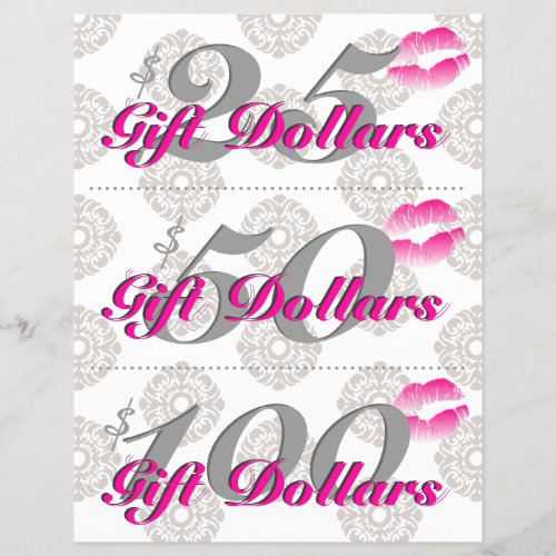 Salon Flyer Spa Lips Pink Damask Gift Certificates