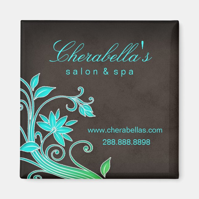 Salon Fridge Magnet Spa Floral Trendy Blue Green (Front)