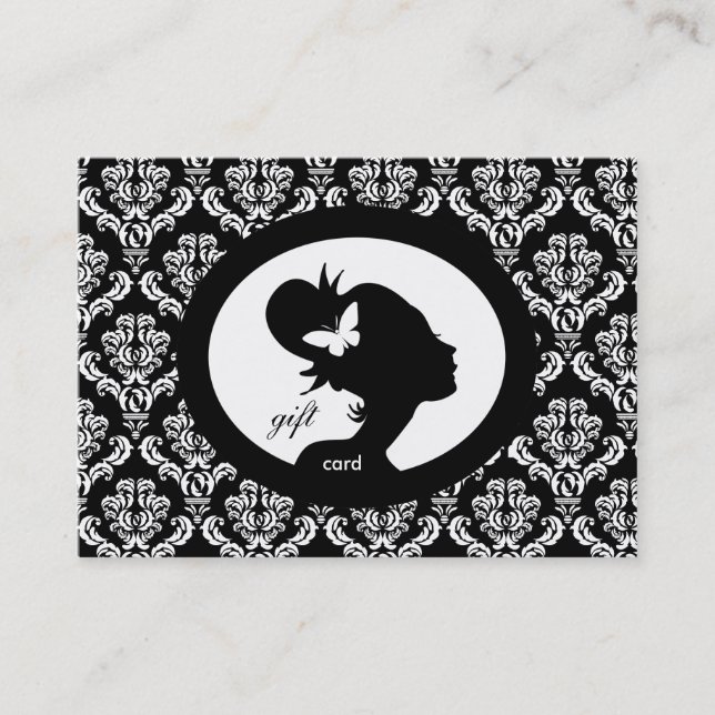 Salon Gift Card Butterfly Woman Silhouette BW (Front)