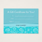 Salon Gift Card Certificate Spa Blue Damask (Back)