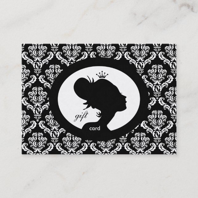 Salon Gift Card Crown Woman Silhouette BW (Front)