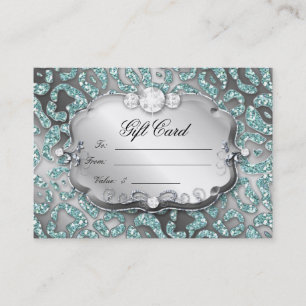 Salon Gift Card Jewelry Leopard Teal Sparkle