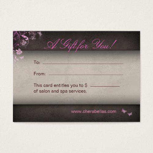 Salon Gift Card Spa Butterfly pink Business Cards