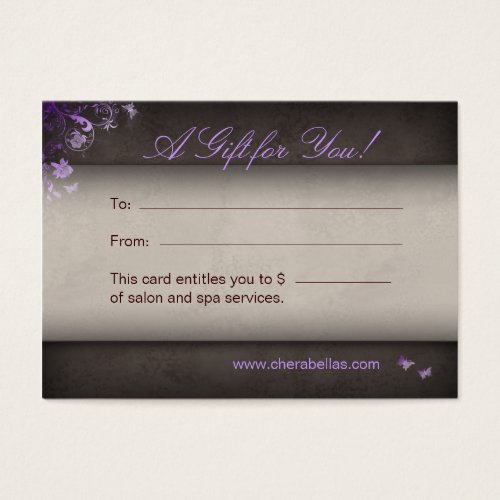 Salon Gift Card Spa Butterfly purple Business Cards