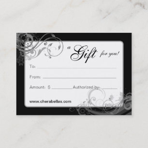 Salon Gift Card Spa Floral Swirls Black White