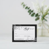 Salon Gift Card Spa Floral Swirls Black White (Standing Front)