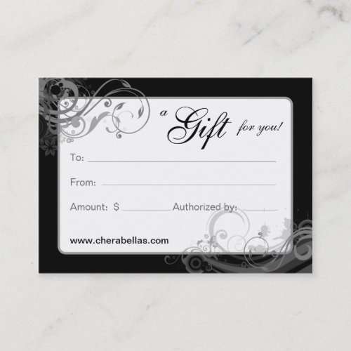 Salon Gift Card Spa Floral Swirls Black White Business Cards