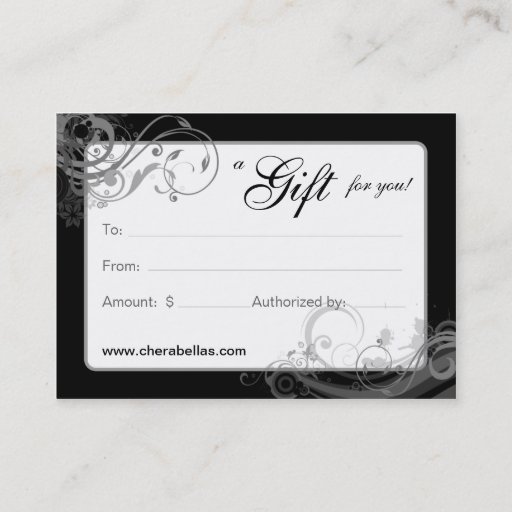 Customizable Salon Gift Card Spa Floral Swirls Black White Business Cards