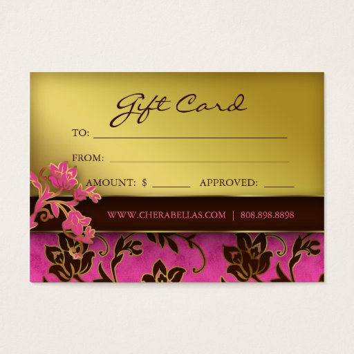 Customizable Salon Gift Card Spa Gold Floral Pink Brown Business Card Templates